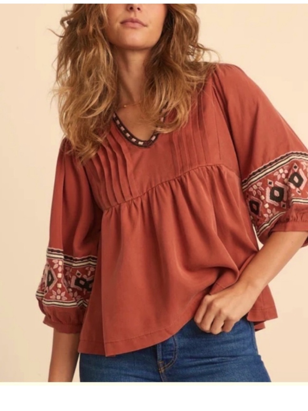 Marine Layer Rust Embroidered Peasant Tunic